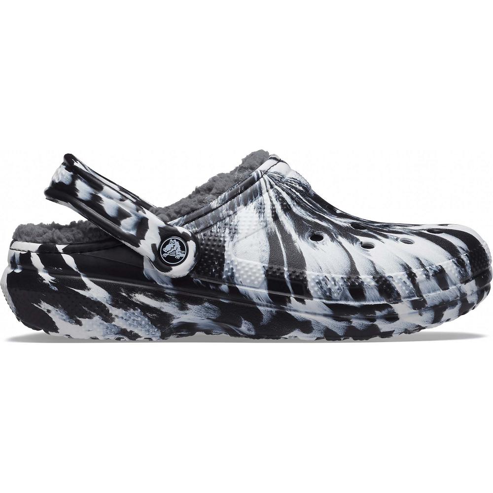 Sabots Crocs Classiche Doublée Marbled Homme Noir Blanche | France 0798KORI